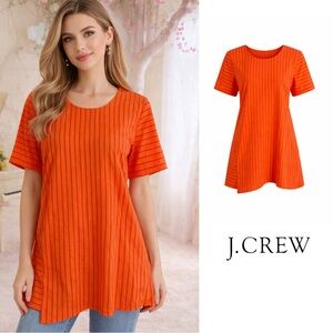 NEW J. Crew Bold Orange Shadow Strip Sheer Top